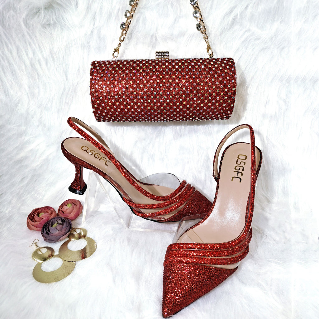 Comfortable Women's Streamline Shoes Pointed Shiny Diamond Shoes Bag