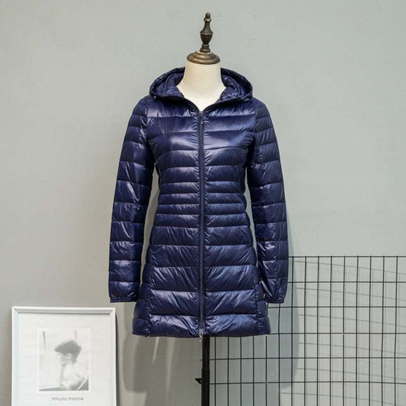Long Down Jackets Women's Ultra-Light Hooded Duck Down Coat