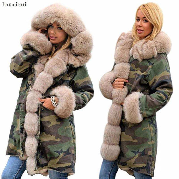 women's Parka Coats Thick Large Fur Collar Hooded Warm Coat