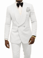 Custom Made Groomsmen White Pattern Groom Tuxedos Shawl Lapel Suits