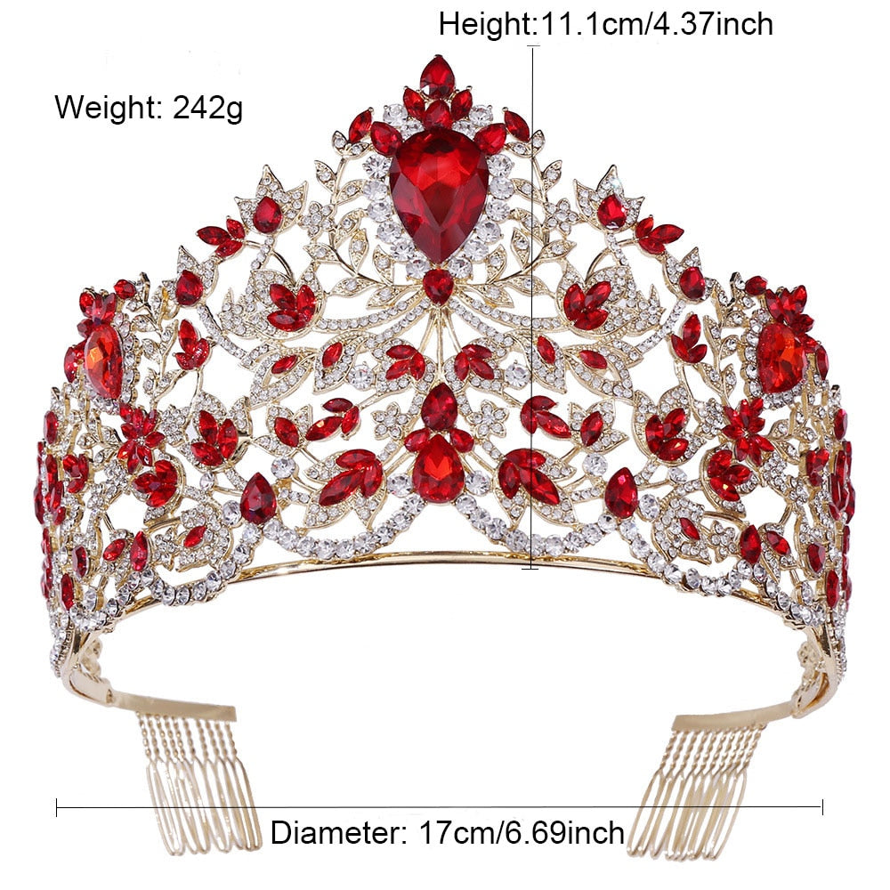Baroque European Big Luxury Crystal Bride Wedding Crown Large Rhinestone