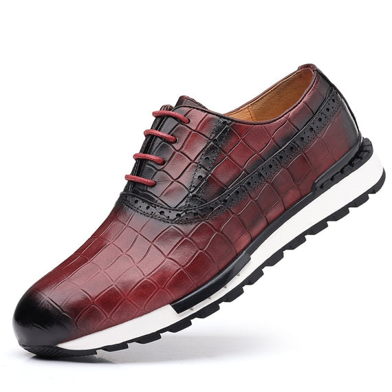 High-Grade Men's Genuine Leather Casual Daily Sneakers Stone Pattern