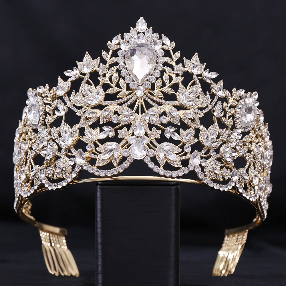 Baroque European Big Luxury Crystal Bride Wedding Crown Large Rhinestone - Acapparelstore