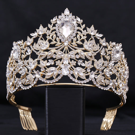 Baroque European Big Luxury Crystal Bride Wedding Crown Large Rhinestone