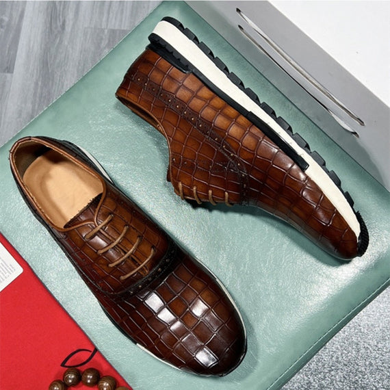 High-Grade Men's Genuine Leather Casual Daily Sneakers Stone Pattern