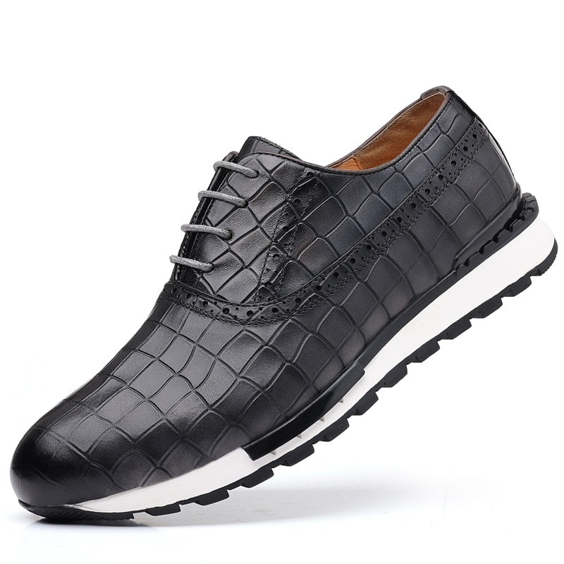 High-Grade Men's Genuine Leather Casual Daily Sneakers Stone Pattern - Acapparelstore
