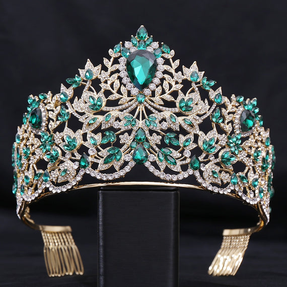 Baroque European Big Luxury Crystal Bride Wedding Crown Large Rhinestone