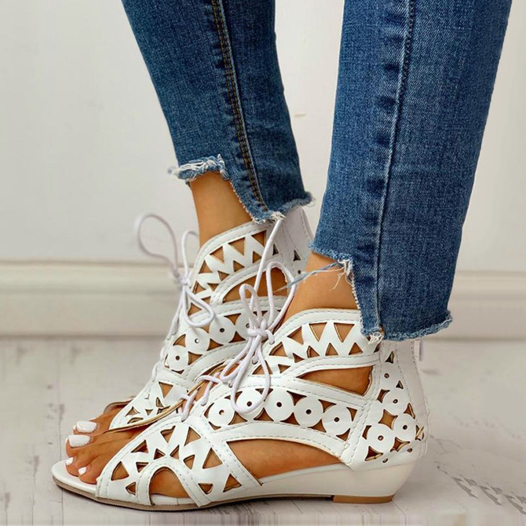 Woman's Summer Shoelaces Gladiator Boot Sandals Leisure Wedge Shoes