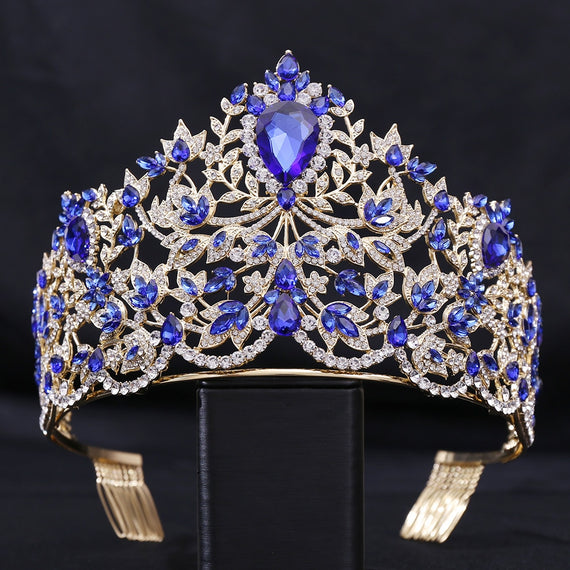 Baroque European Big Luxury Crystal Bride Wedding Crown Large Rhinestone