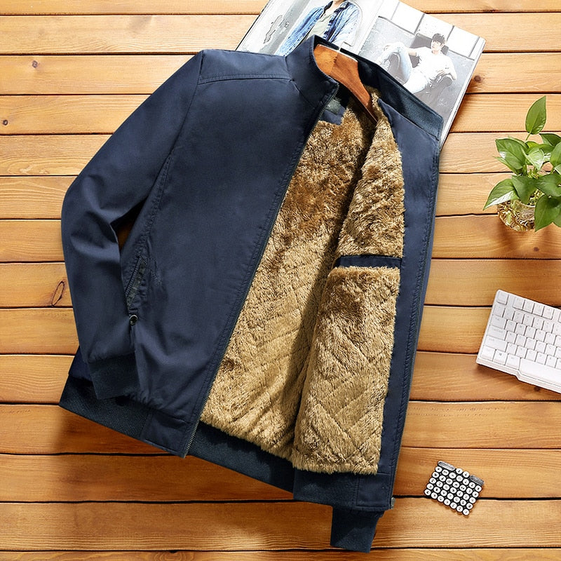 Men's Fashion Jacket Stand Collar Fleece Lined Warm Streetwear - Acapparelstore