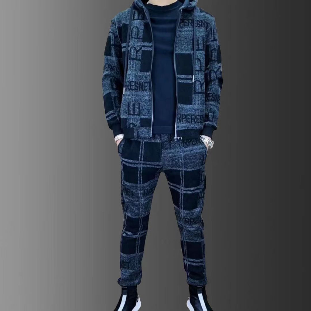 Men's Zipper Hoodie Tracksuit Set Luxury Logo Printed Lapel Suit Jacket Sweatpants