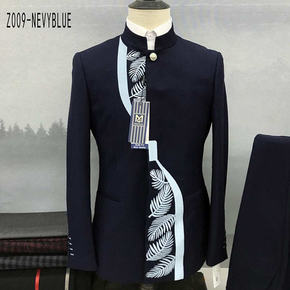 Men's Fashion Casual Boutique Stand Collar Tunic Design Suit