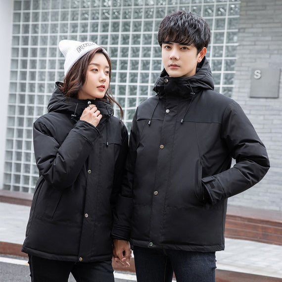 Men Women Down Jacket Casual Hooded Parka Warm Winter Coats