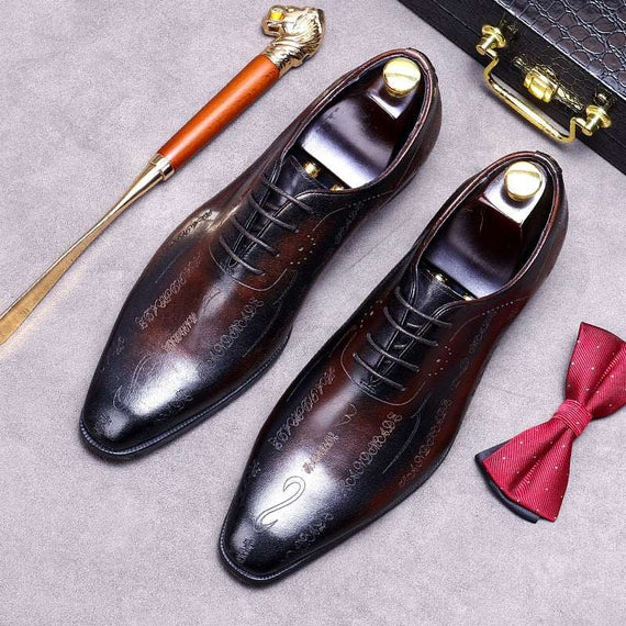 Men's Wedding Oxford Shoes Brown Genuine Leather Shoes