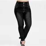 Women's Plus Size Button Up Skinny Black Gray Spring Long Jeans