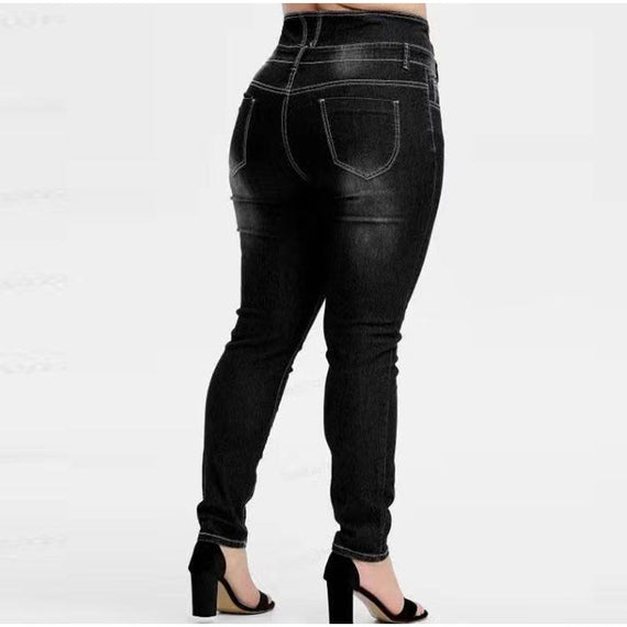 Women's Plus Size Button Up Skinny Black Gray Spring Long Jeans