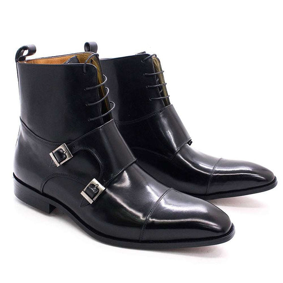 British Style Men's Winter Boots Genuine Calfskin Leather High Top Cap Toe