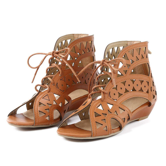 Woman's Summer Shoelaces Gladiator Boot Sandals Leisure Wedge Shoes