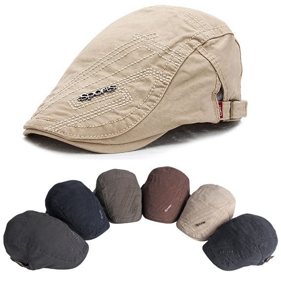 Man's Berets Cotton British Vintage Flat Caps Solid Gray Black Caps