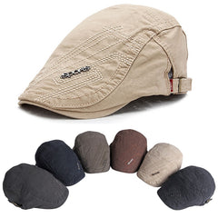 Man's Berets Cotton British Vintage Flat Caps Solid Gray Black Caps - Acapparelstore