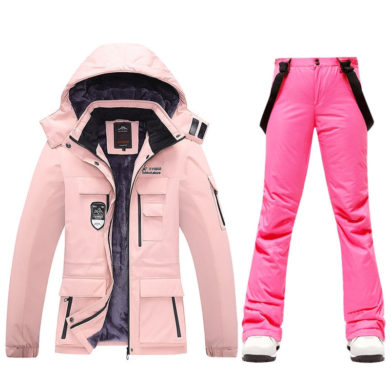 Ski Suits Women's Winter Fleece Ski Jackets and Strap Pants
