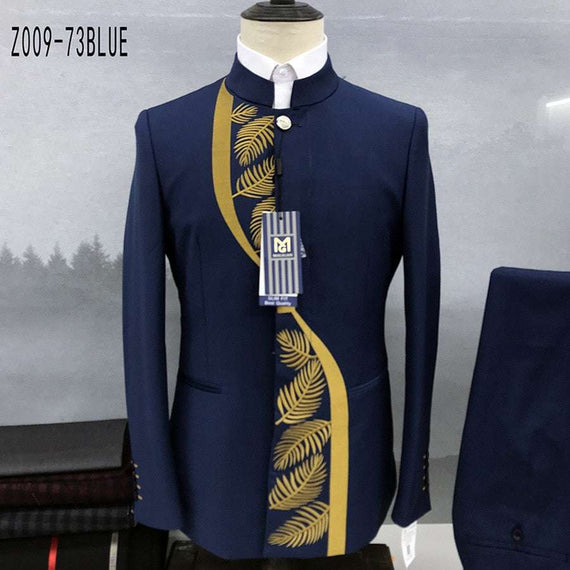 Men's Fashion Casual Boutique Stand Collar Tunic Design Suit