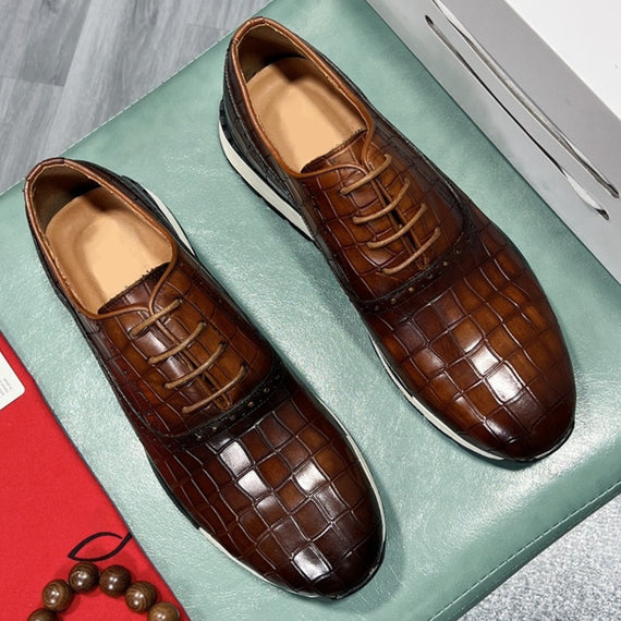 High-Grade Men's Genuine Leather Casual Daily Sneakers Stone Pattern