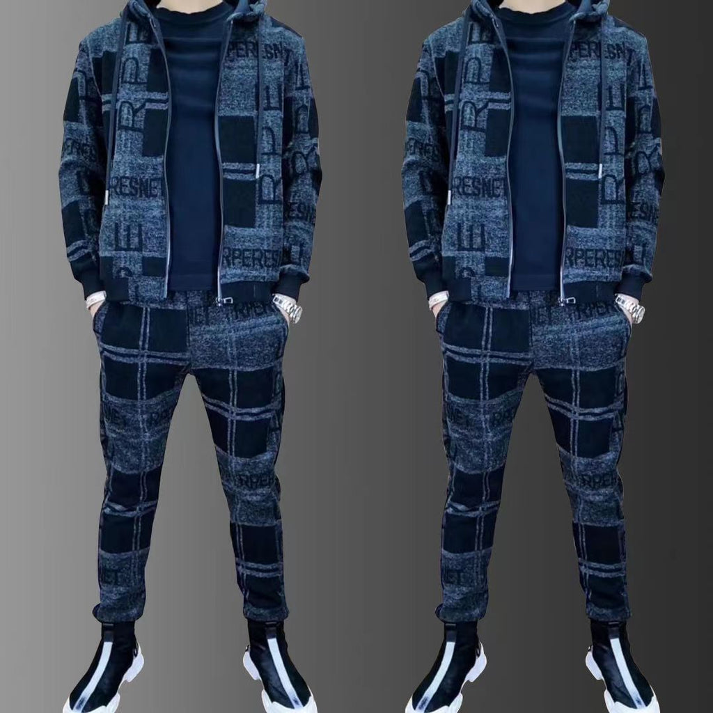 Men's Zipper Hoodie Tracksuit Set Luxury Logo Printed Lapel Suit Jacket Sweatpants