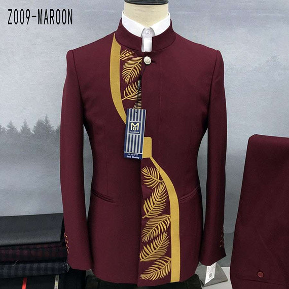 Men's Fashion Casual Boutique Stand Collar Tunic Design Suit