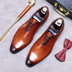 Men's Wedding Oxford Shoes Brown Genuine Leather Shoes - Acapparelstore
