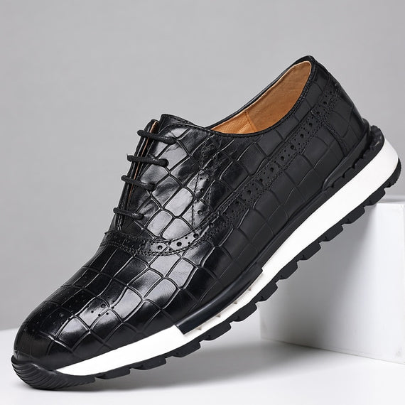 High-Grade Men's Genuine Leather Casual Daily Sneakers Stone Pattern