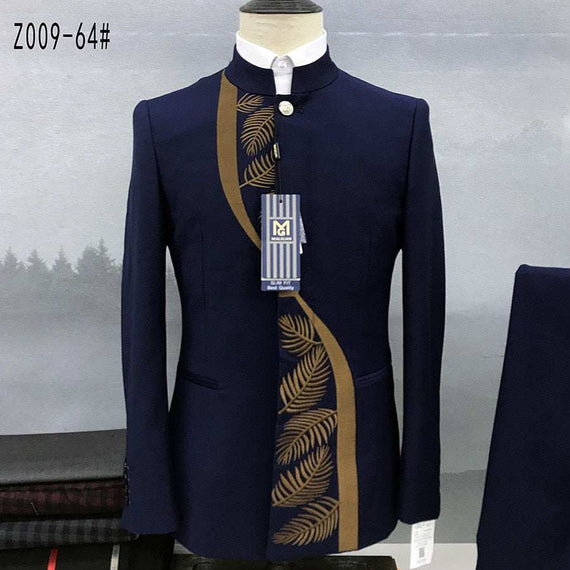 Men's Fashion Casual Boutique Stand Collar Tunic Design Suit