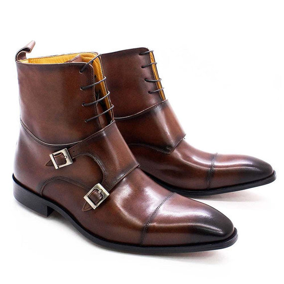 British Style Men's Winter Boots Genuine Calfskin Leather High Top Cap Toe