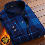 Spring Winter Men's Shirt Long Sleeve Plaid Flannel Fur Lined Shirt