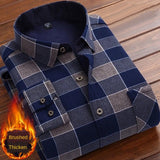 Spring Winter Men's Shirt Long Sleeve Plaid Flannel Fur Lined Shirt
