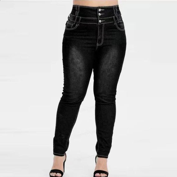 Women's Plus Size Button Up Skinny Black Gray Spring Long Jeans