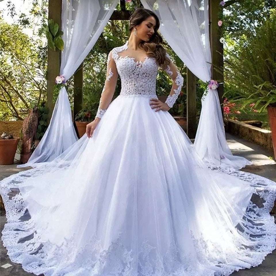 Luxury White/Ivory Women Long Train Wedding Dress