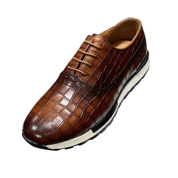 High-Grade Men's Genuine Leather Casual Daily Sneakers Stone Pattern