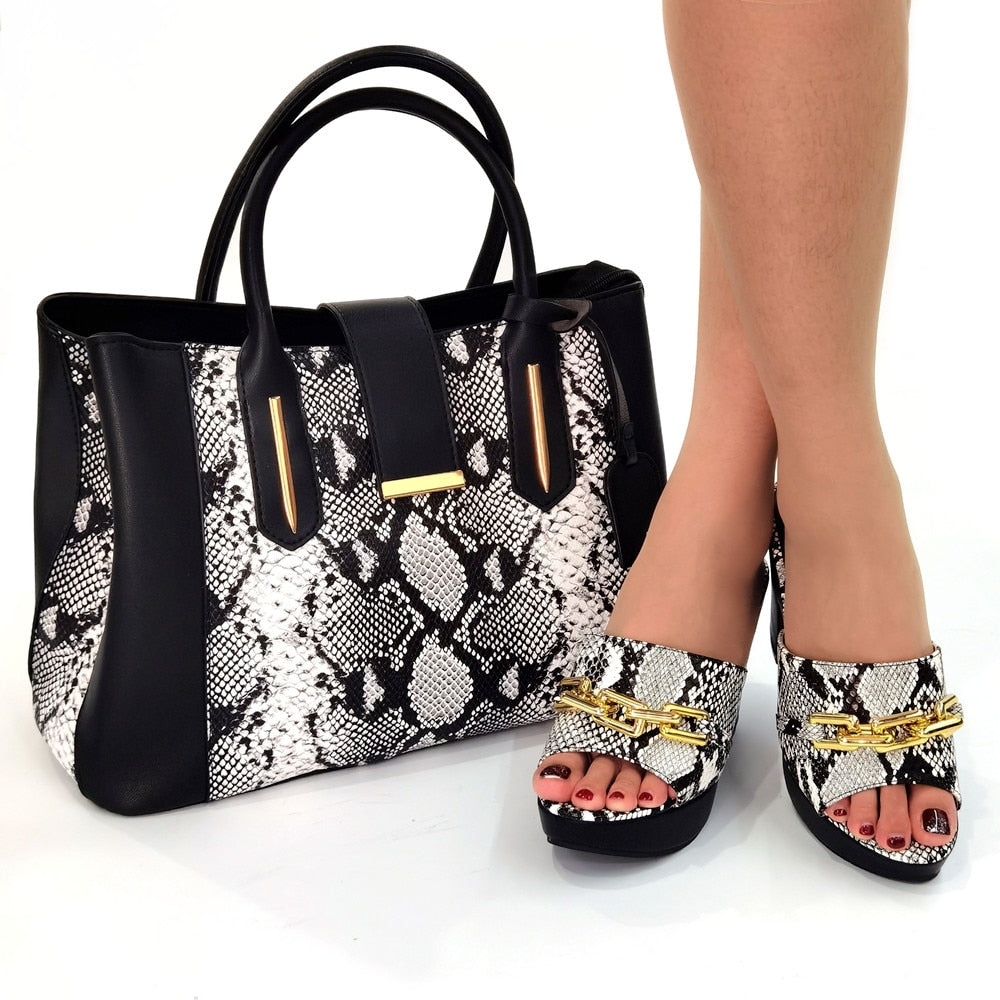 Metal Decoration Party Italian Ladies Shoes and Bags to Match Set