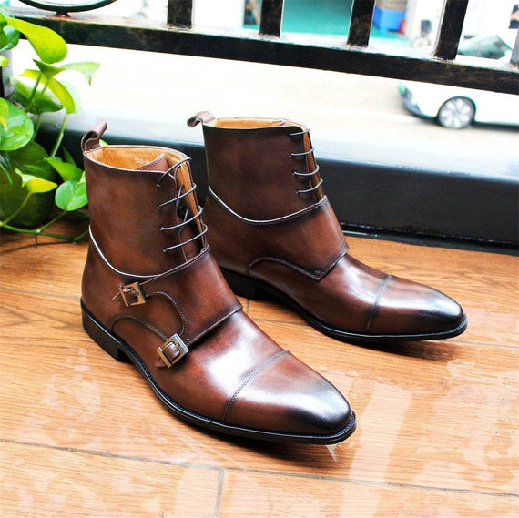British Style Men's Winter Boots Genuine Calfskin Leather High Top Cap Toe