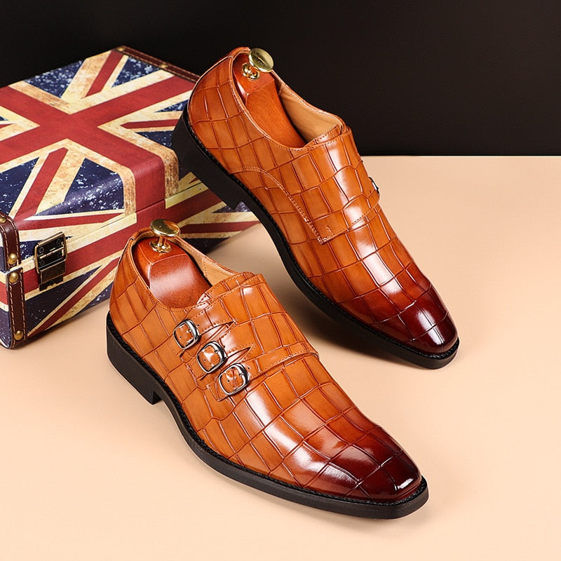 Men's Business Oxford Leather Shoes Buckle Square Toe Dress Shoes - Acapparelstore