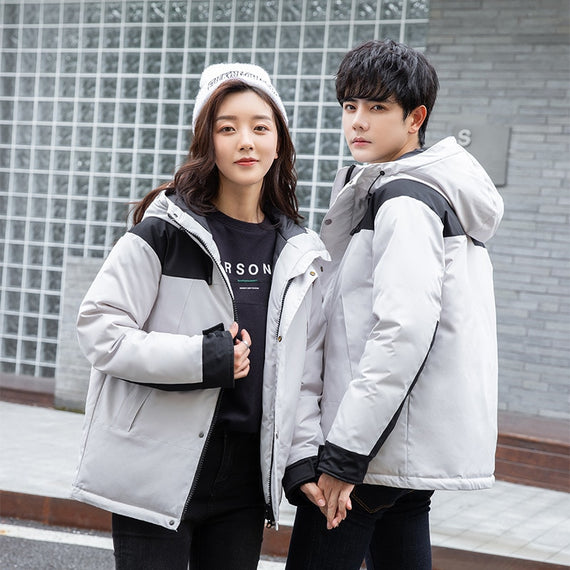 Men Women Down Jacket Casual Hooded Parka Warm Winter Coats