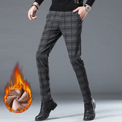 Winter Fleece Pants Men's High-Quality Business Plaid Slim Pant - Acapparelstore