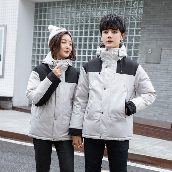 Men Women Down Jacket Casual Hooded Parka Warm Winter Coats