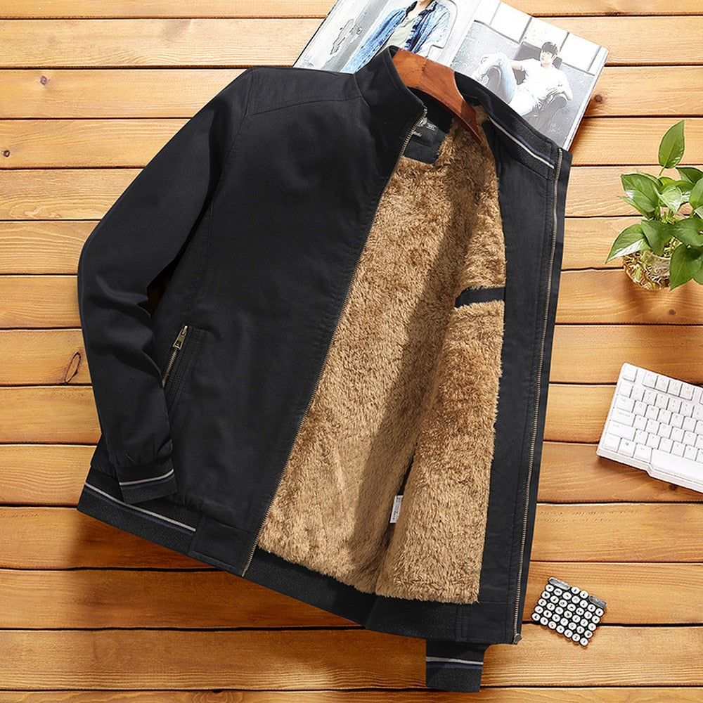 Men's Fashion Jacket Stand Collar Fleece Lined Warm Streetwear - Acapparelstore