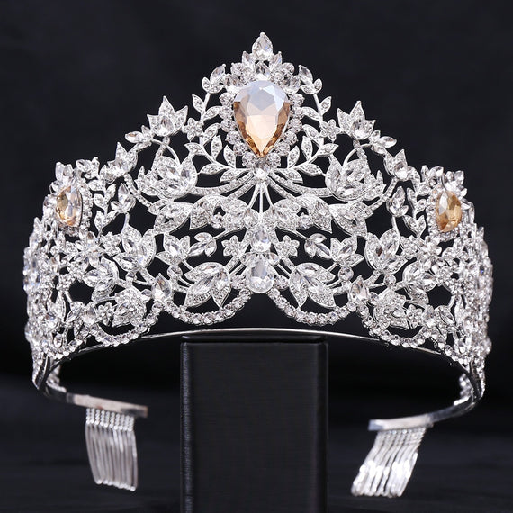 Baroque European Big Luxury Crystal Bride Wedding Crown Large Rhinestone