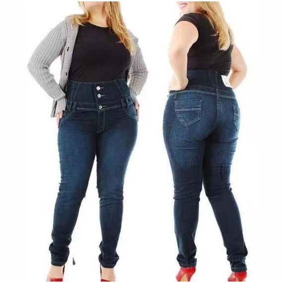 Women's Plus Size Button Up Skinny Black Gray Spring Long Jeans