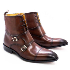 British Style Men's Winter Boots Genuine Calfskin Leather High Top Cap Toe - Acapparelstore