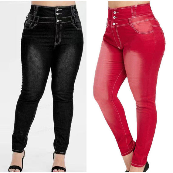 Women's Plus Size Button Up Skinny Black Gray Spring Long Jeans