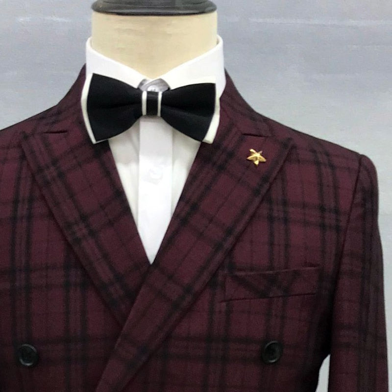 New Men's Fashion Suit Casual Boutique Plaid Slim Double-breasted Suit - Acapparelstore